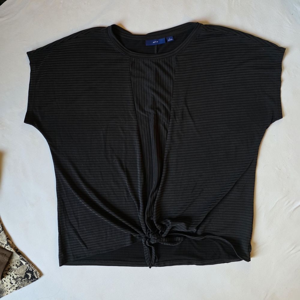 Apt. 9 Black Striped Knot Front Tee